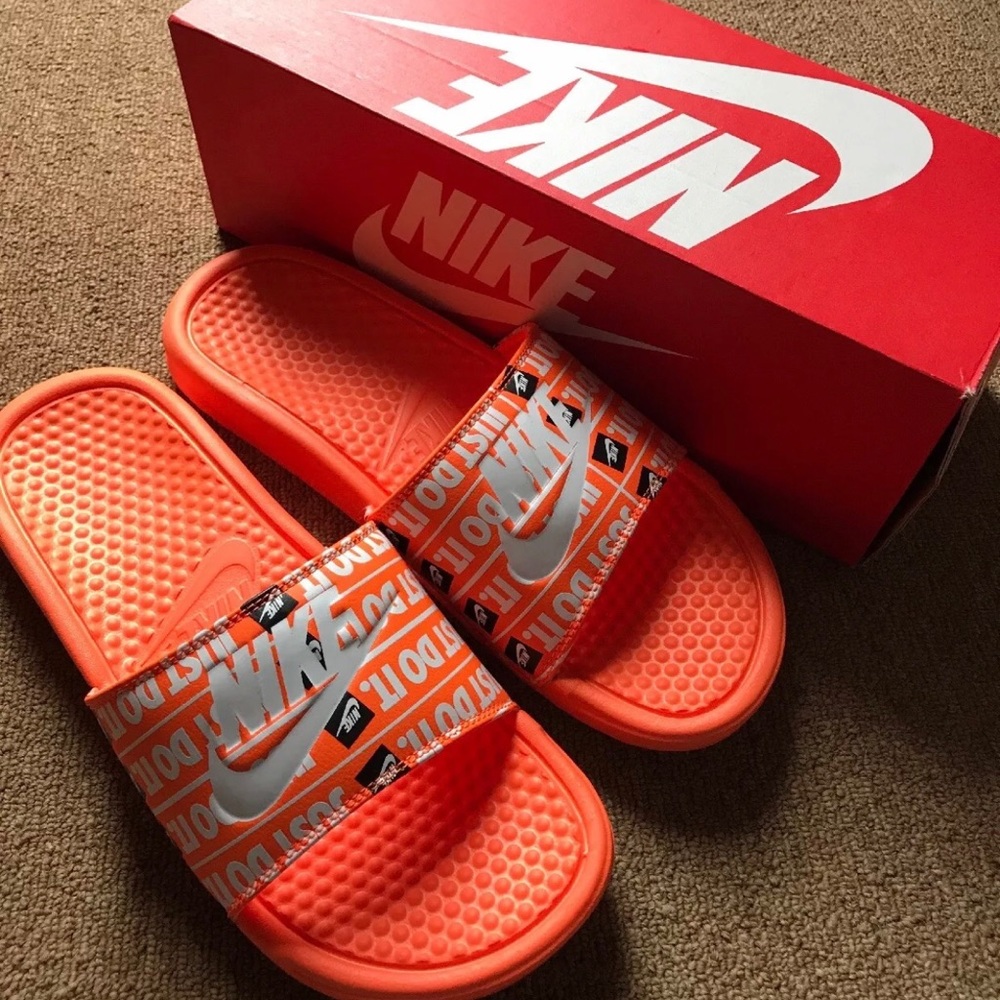 Nike Benassi Just Do It Print Slides Total Orange